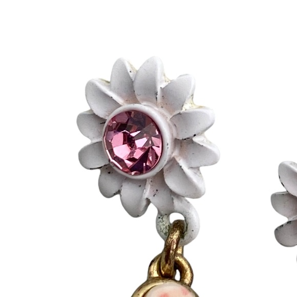 Betsey Johnson Summer Picnic Pink Gingham Daisy Flower Earrings - Picture 3 of 8